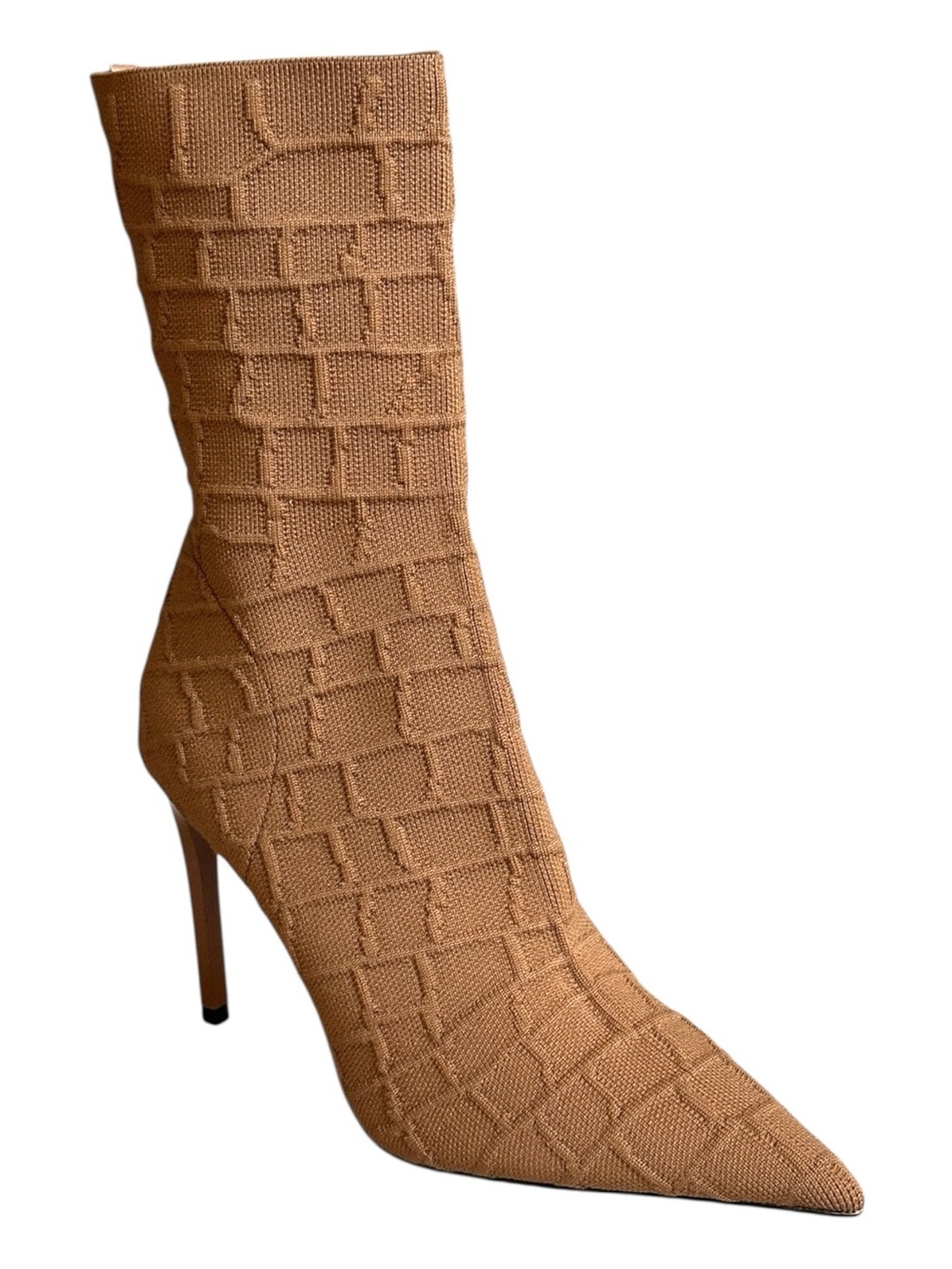 Steve Madden Diani Geometric Knit Sock Boots Brown Stiletto Size 8